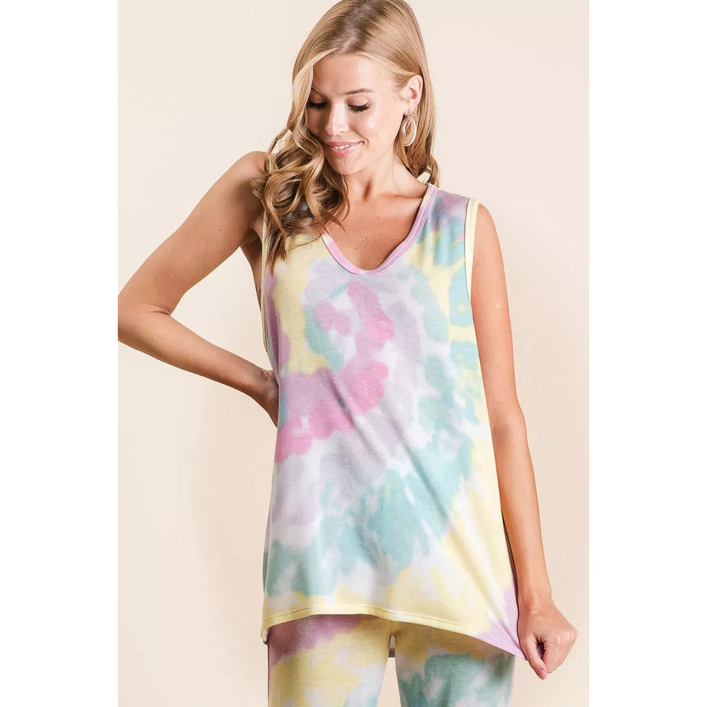 BiBi Sleeveless Tie Dye French Terry Knit Top - Picture 5 of 5